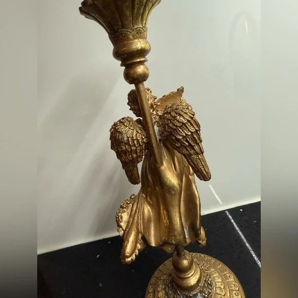 Vintage Inspired Baroque Angel‎ & Cherub Candlestick Holders Set Gilt Gold - Picture 8 of 17